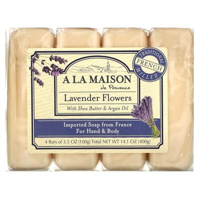 A La Maison de Provence, Hand- und Körperseife, Lavendelblüte, 4er-Pack, 3,5 oz (100 g) jeder