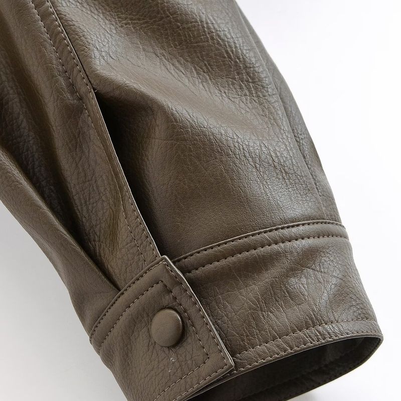 Kaslead New Arrival Women's Clothing Fashion Style Minimalist Retro Workwear Leather Jacket Coat 4749701