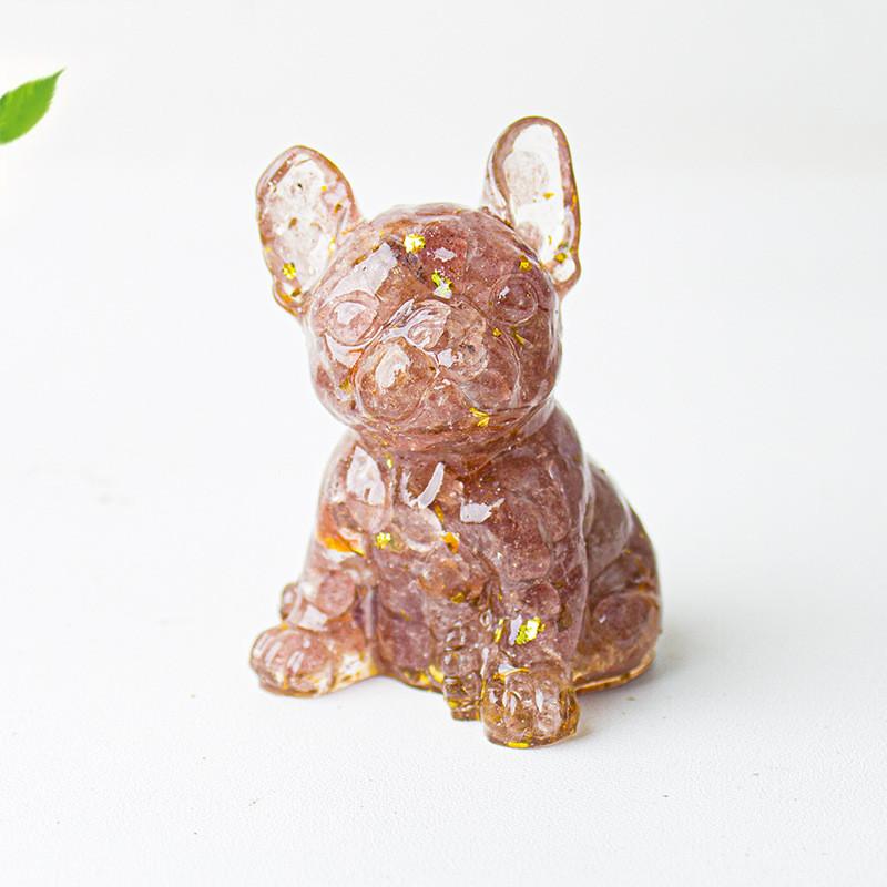 Modern Resin Dog Decor With Blue Lace Agate And Carnelian For Living Room Or Office Space