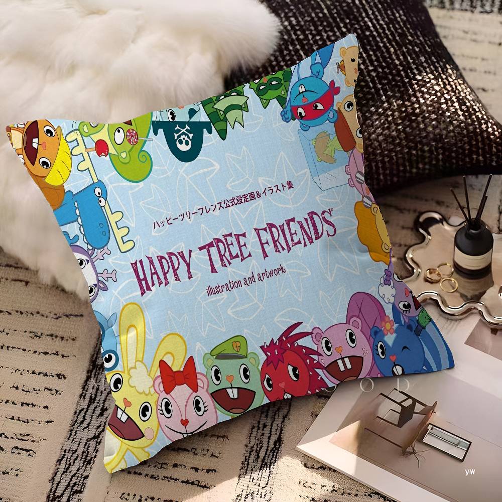 Happy Tree Friends Pillow Covers Cartoon Sofa Decorative Home Double-sided Printing Short Plush Cute Cushion Cover