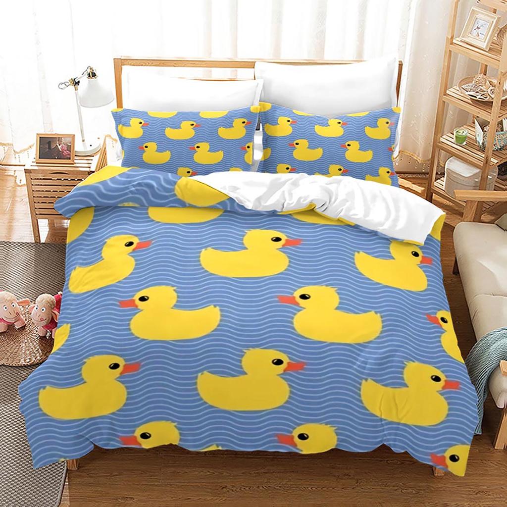Yellow Duck Bedding Set Single Twin Full Queen King Size Little Duck Bed Set Aldult Kid Bedroom Duvetcover Sets 3D Print 020