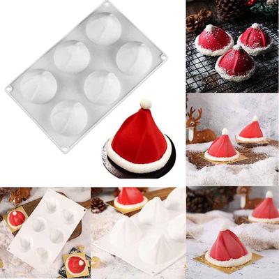 Molde de Silicone para Mousse de Chapéu de Natal - 6 Cavidades para Bolos Festivos