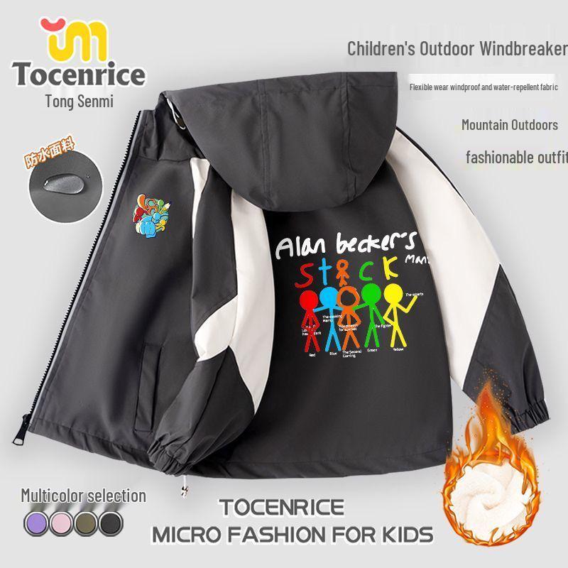 Alan Becker Matchstick Man Five-Color Set + Alan Boys' Fleece-Lined Windbreaker: Autumn/Winter Boys' Outerwear