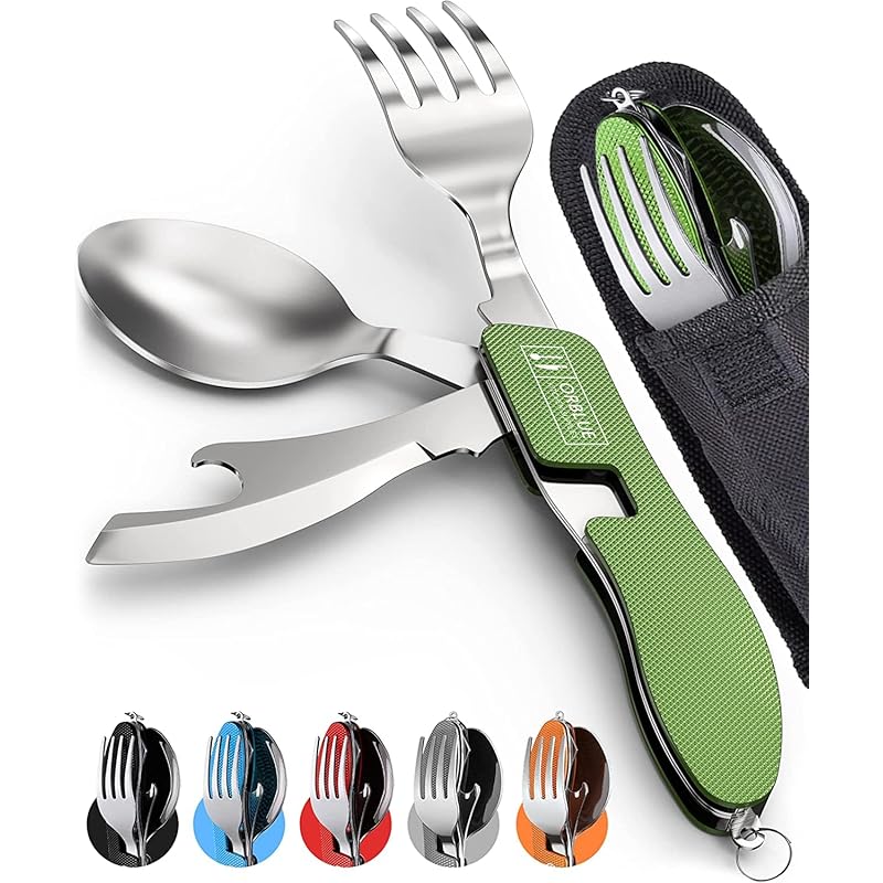 

solo camp Great for camping meals Au Blue outdoor Colortry 4in1 set fork knife spoon opener Compact storage of 4 functions Separate type pocket size