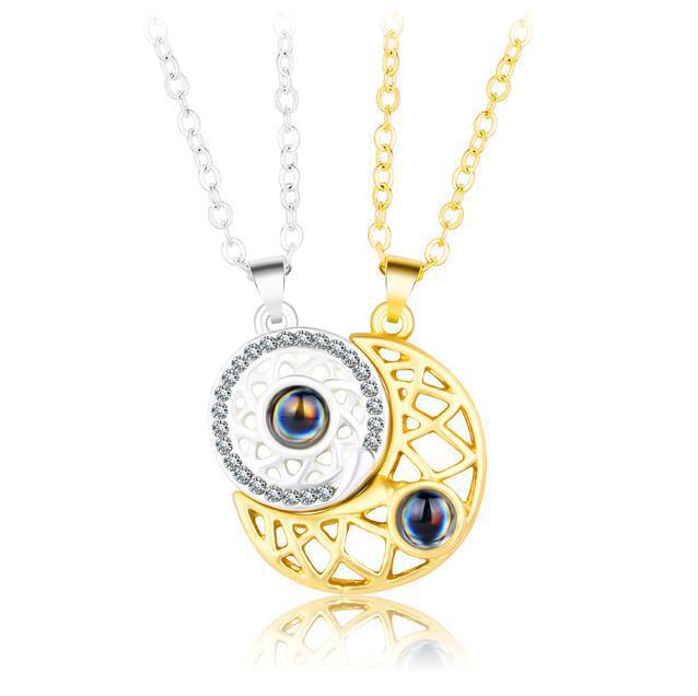 Magnetic Sun & Moon Couple Necklace with Projector Pendant