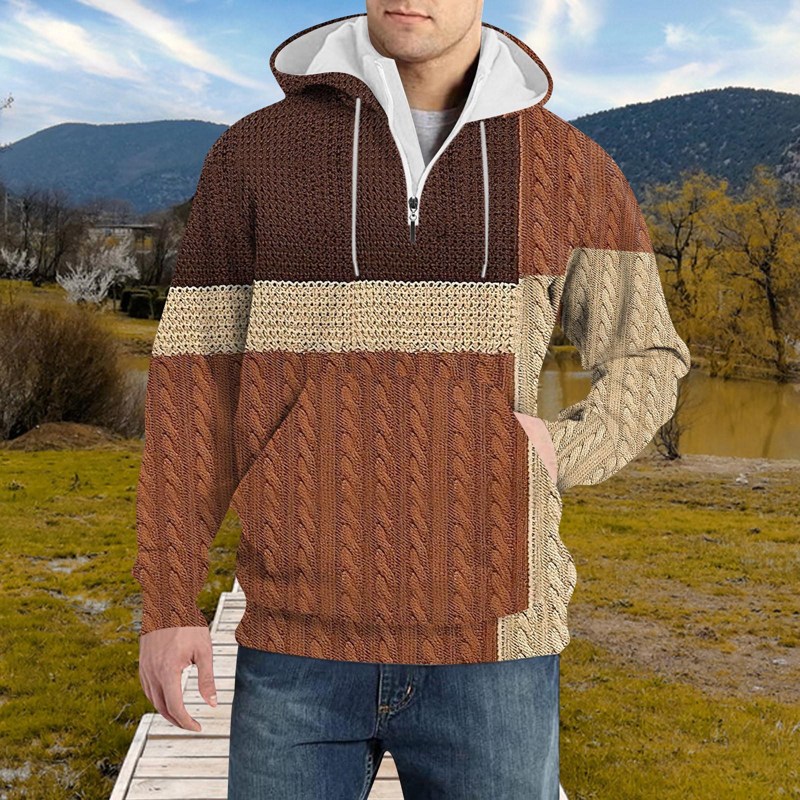 

Весенне-осенняя мужская толстовка с воротником-стойкой на открытом воздухе, повседневные свитера, топы L коричневый