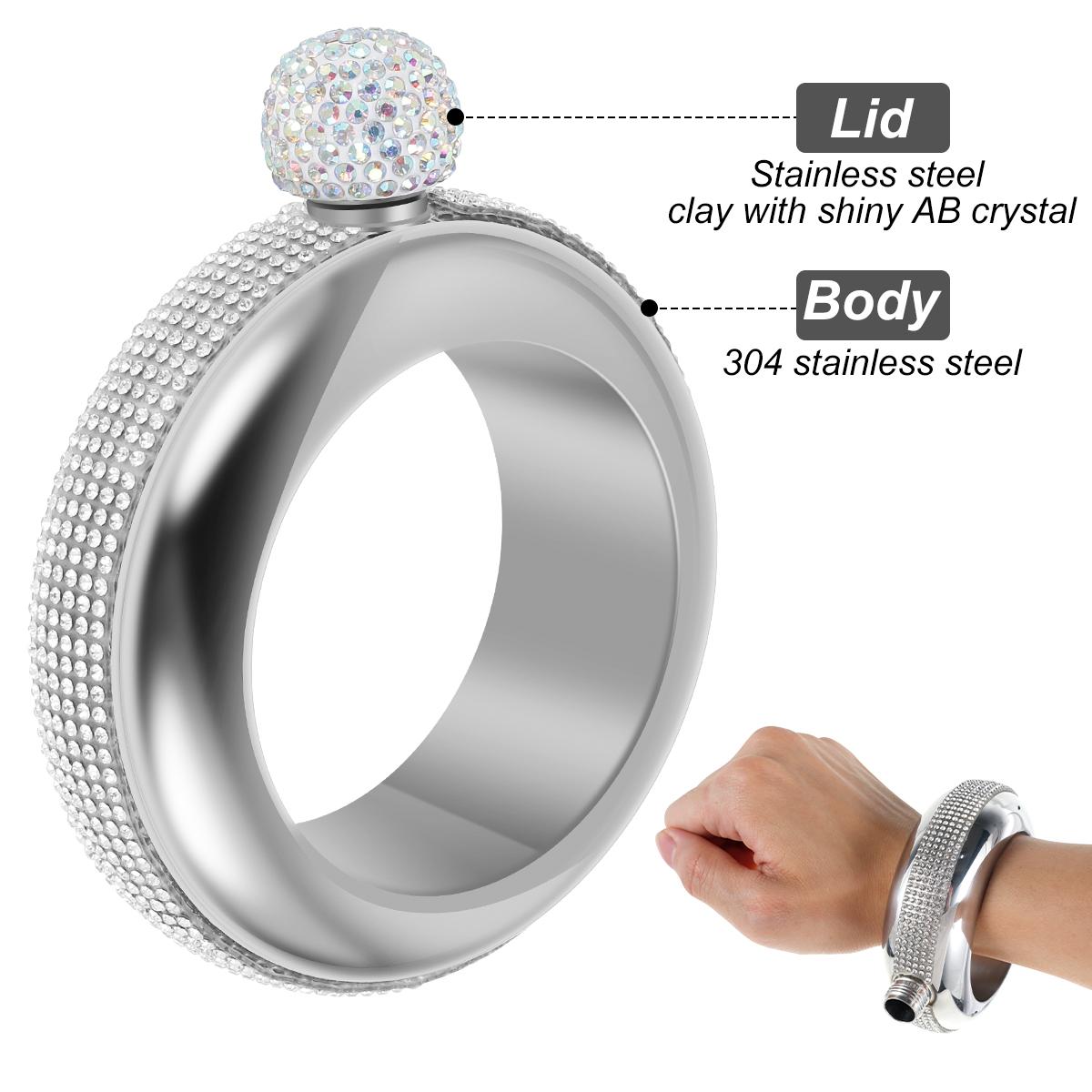 3.5 oz Bracelet Flask Drinkware Accessories for Whiskey Vodka Alcohol Round Chic Hip Flask Bracelet Wine Bottle Bangle Hip Flask