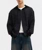 UNDEROFF Wavy Stripe Knit Zip-Up Hoodie Khaki
