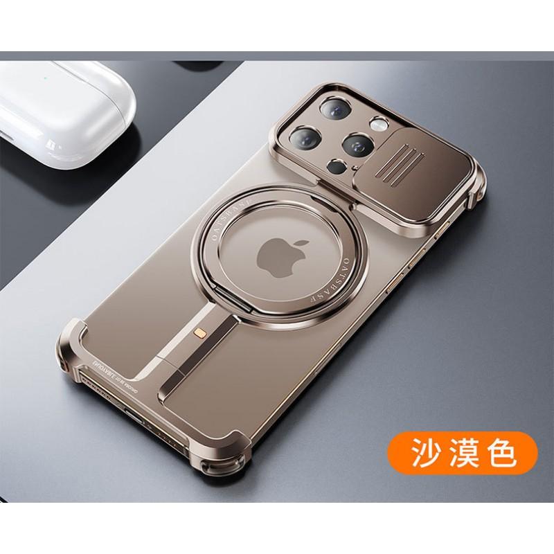 Metal Magnetic Rotating Stand Case IPhone 16 Pro Max 15 - Slim Borderless Shockproof Cover