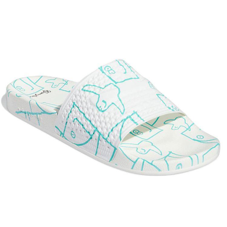Mark Gonzales X Adidas Shmoofoil Slide Allover Print Unisex Sneakers White Cloud-White Semi-Mint-Rush-Melon GW3161