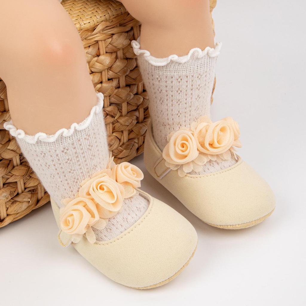 New Lace Flower Velcro Baby Shoes - Soft Sole Princess Walker