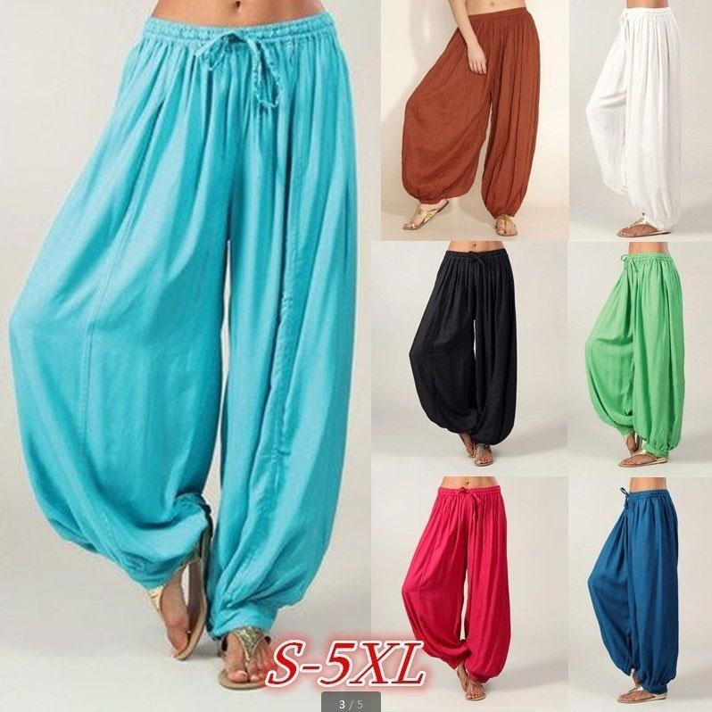 Sommer Damen Einfarbige Laternenhose Lose Plissee Kordelzug Lässige Knöchel Sporthose Harlanhose