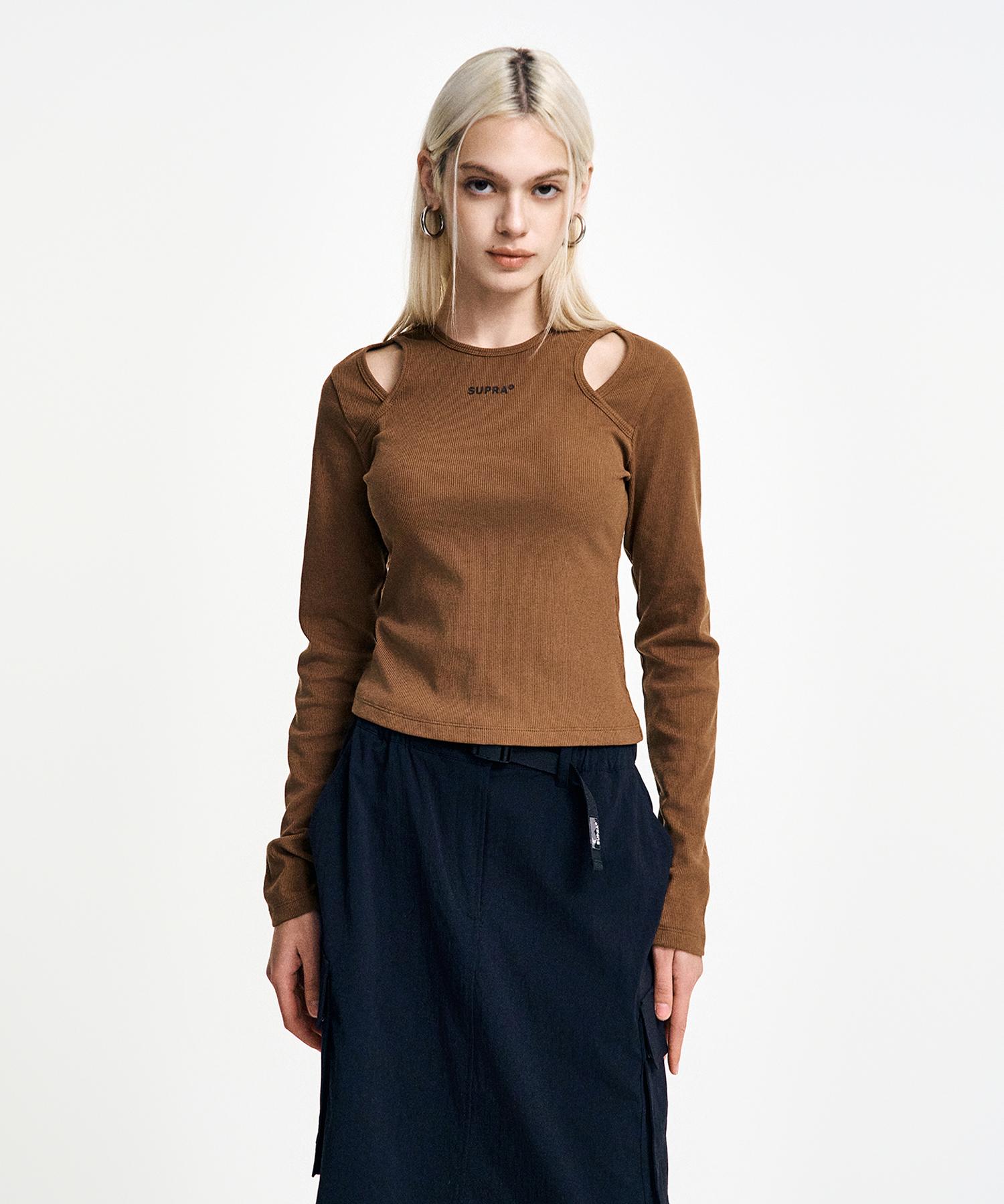 Supra Women S Cutout Long Sleeve T-Shirt (Brown) Pks/S