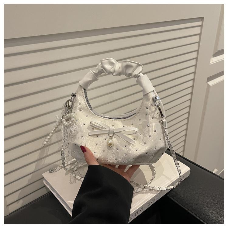 1Pc Korean Niche Pleated Hand Carry Crescent Bag Women's New Fashion Versatile Messenger Bag Summer Versatile Commuter Bag