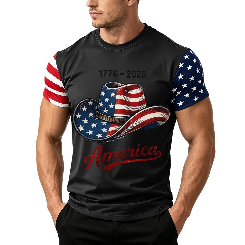 Herren Unabhängigkeitstag Flaggenprint Kurzarm T-Shirt, Locker Lässig Täglich Sommer Oberteile