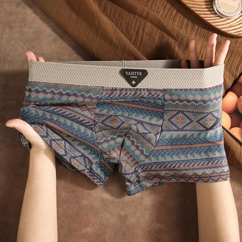 Ethnic Style Men's Pure Cotton Boxer Briefs - Comfortable, Breathable, Mid-Rise Trunks In American Light Luxury Design