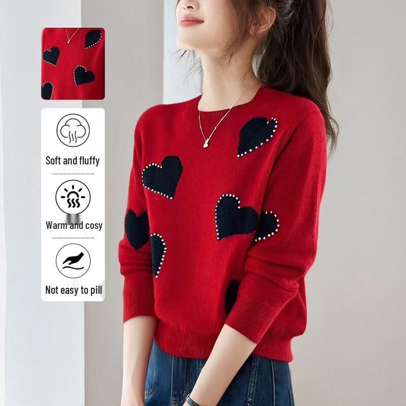 Women's Heart Pattern Knit Pullover Sweater