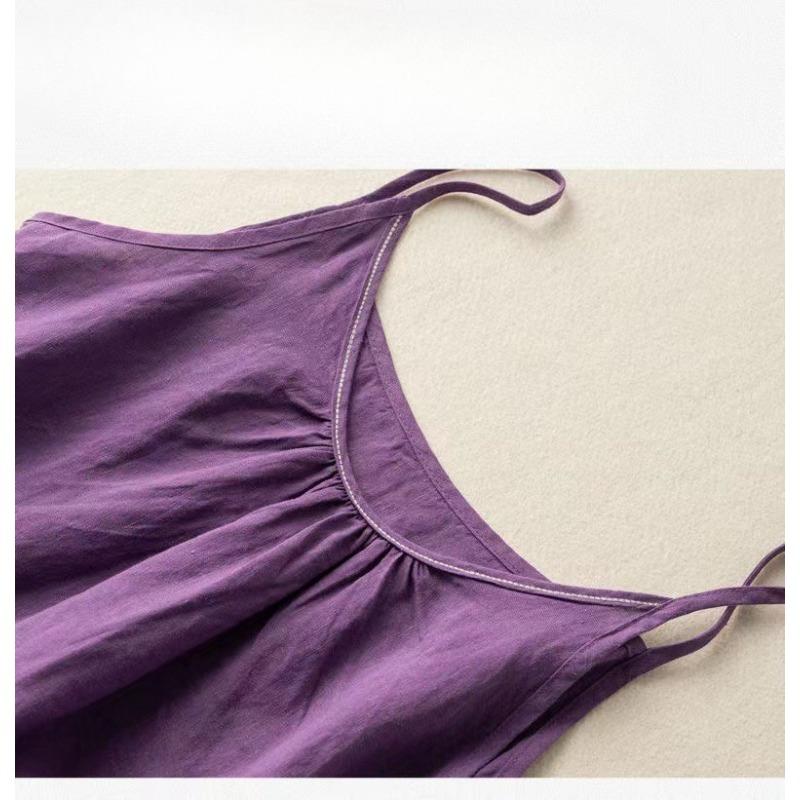 Summer Camisole Women's Cotton and Linen Solid Color Retro Thin Loose Short Top