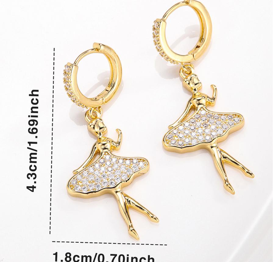 Gold Ballet Dancer Earrings for Women Elegant Crystal Ballerina Hoop Earrings Fashion Dance Jewelry Gift for Girls