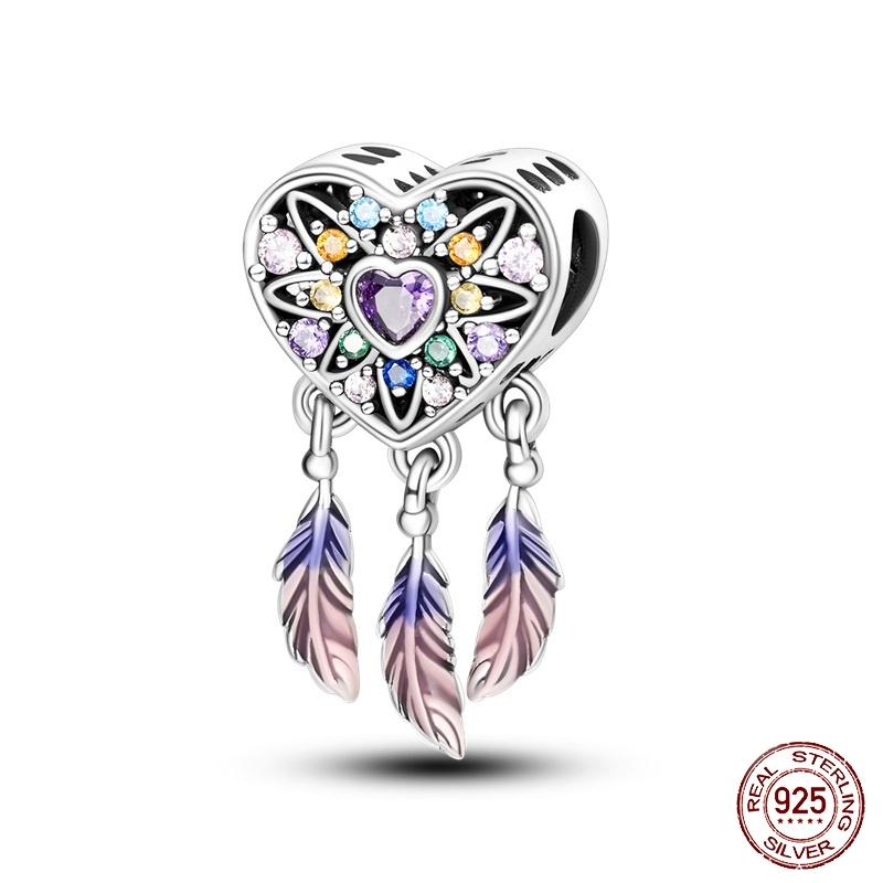 New Sell Copper Pink Collection Heart Shape Charm Beads For Brand Original Bracelet Diy Jewelry Gift