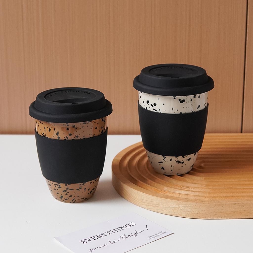 1Pc Ink-Splattered Ceramic Coffee Cup with Lid, Nordic Style Minimalist Cupware, Beautifully Designed, Suitable for Home Decor Tableware