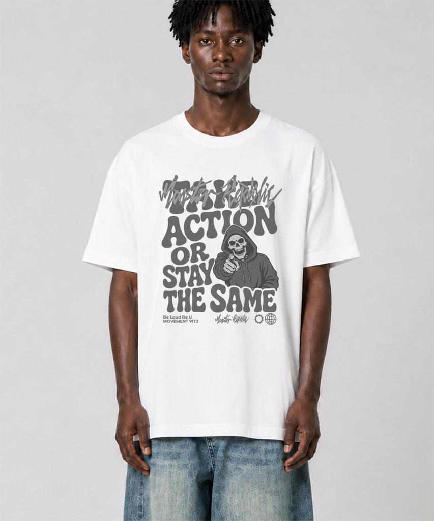 MONSTER REPUBLIC Take Action Gray T-Shirt White_9173