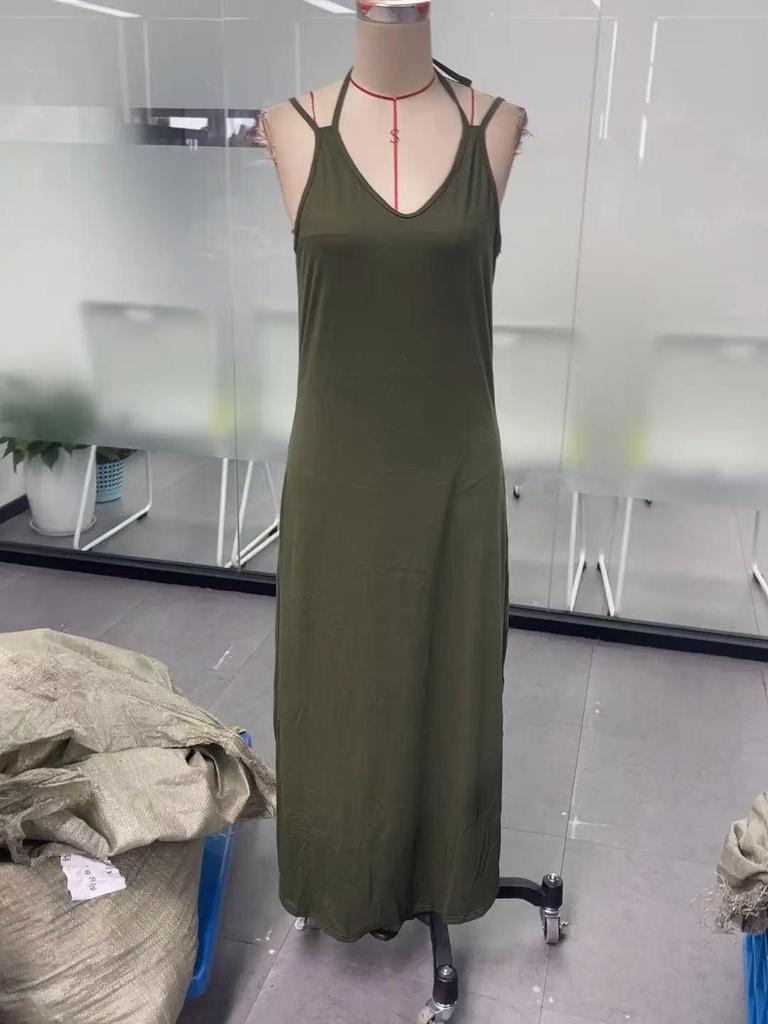 European & American Women's Solid Color Sleeveless Maxi Slip Dress