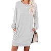 Women's Fashionable Long-sleeved Solid-color Round-neck Pocket Dress