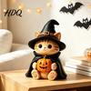 Collezionabili Stile Oscuro Gatto Strega Vintage Decorazione di Halloween Piccola Statuetta Gotica in Legno per Camino da Fattoria Libreria Tavolo Scrivania