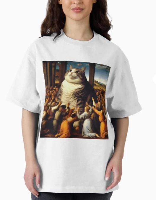 Renaissance Cat White T-Shirt XL
