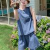Trendy Petite Women's Denim Suit: Vest Tank & Shorts 2-Piece Set for Summer Casual Wear