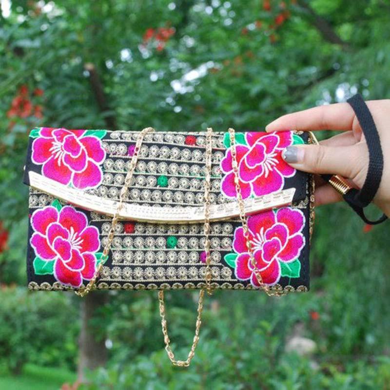 Luxurious Women Ethnic National Flower Bags Handbag Embroidered Clutch Small Flap