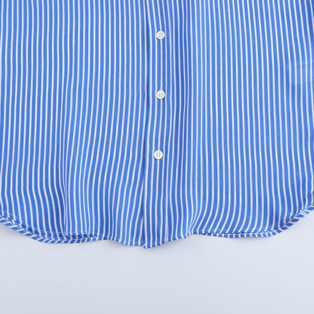 Color Block Striped Faux Silk Long Sleeve Shirt - European & American Style