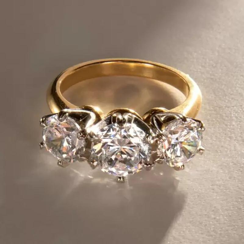 Light luxury six-claw inlaid jewelry female, two-color round zircon arrangement ring premium style jewelry