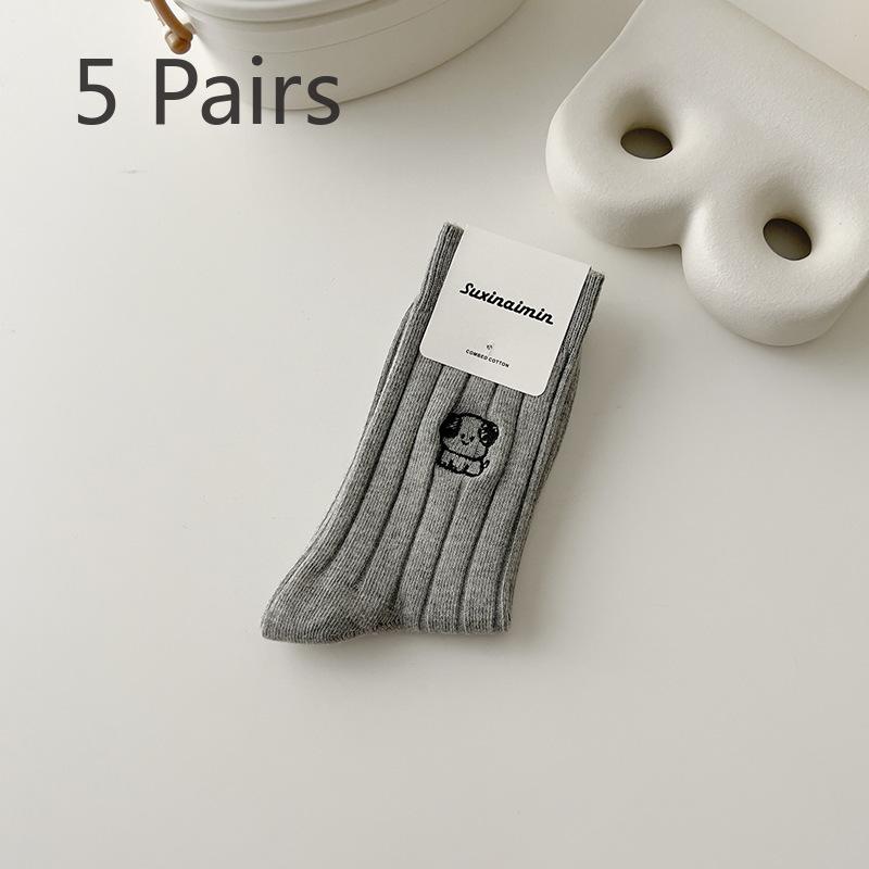 

5 пар женских носков с вышитым ворсом в виде щенка на осень и зиму 5 Pairs светло-серый