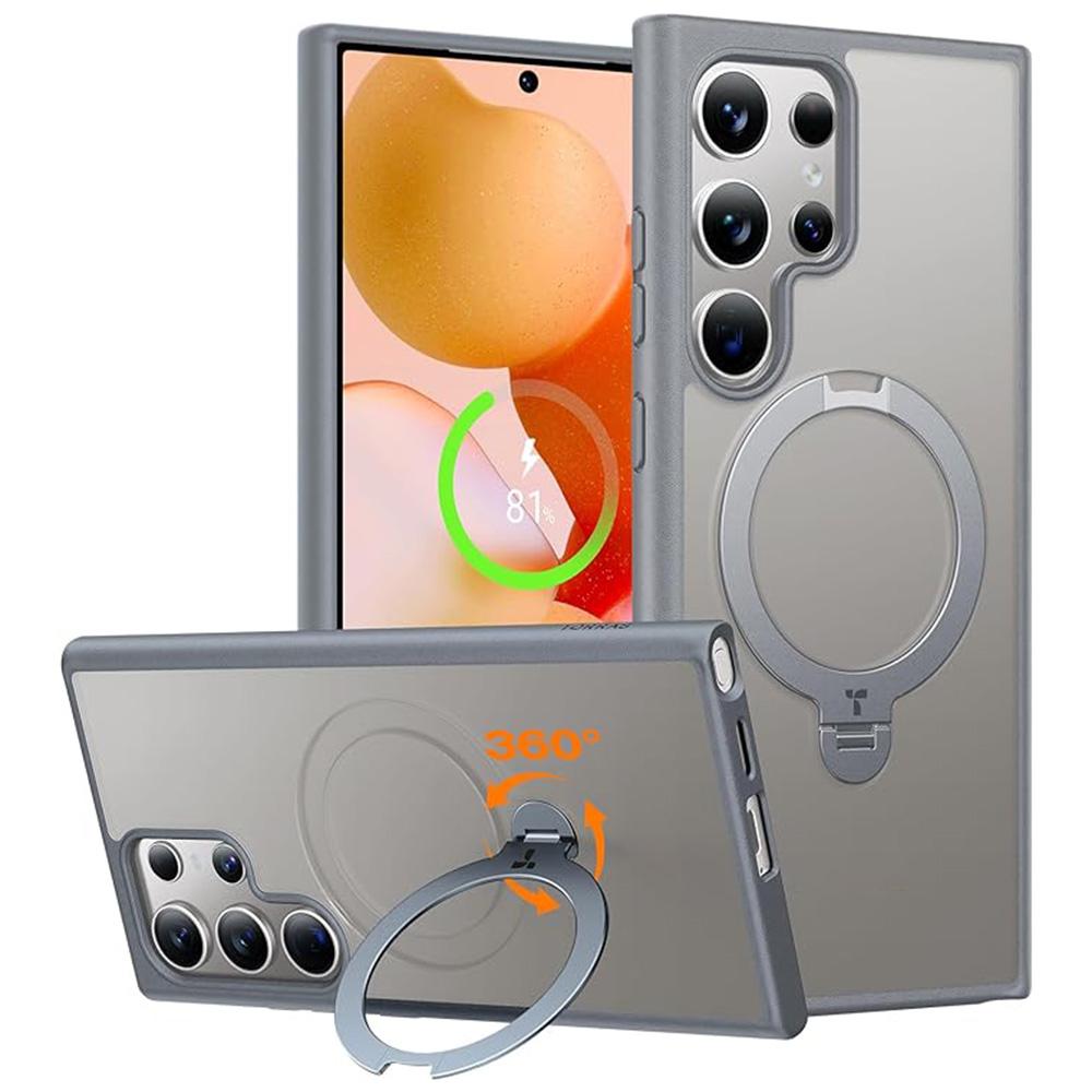 

TORRAS For Samsung Galaxy S24 Ultra Case Magnetic Kickstand PC+TPU Phone Cover Grey