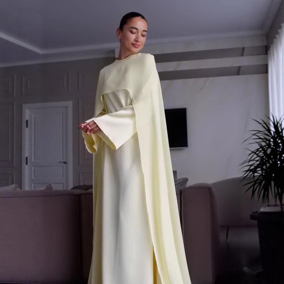 Robe-manteau en maille de laine pour femme Automne 2025 - Col rond, Manches longues, Style polyvalent et mature