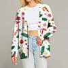 Women's Fashion Long Sleeve Print V-Neck Button Loose Cardigan Top