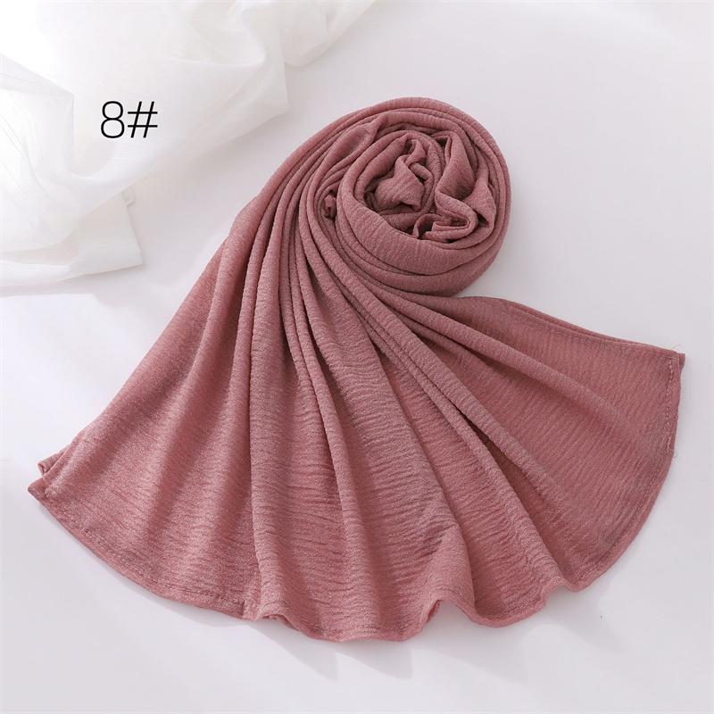 18Color New Ramadan Women's Breathable Wrinkled Solid Color Scarf Muslim Hijabs Soft Shawl Wrap Lady 70*170cm