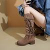 Western thick-heeled version of retro wasteland wind fringed knight boots cowhide boots thin high boots women's high boots