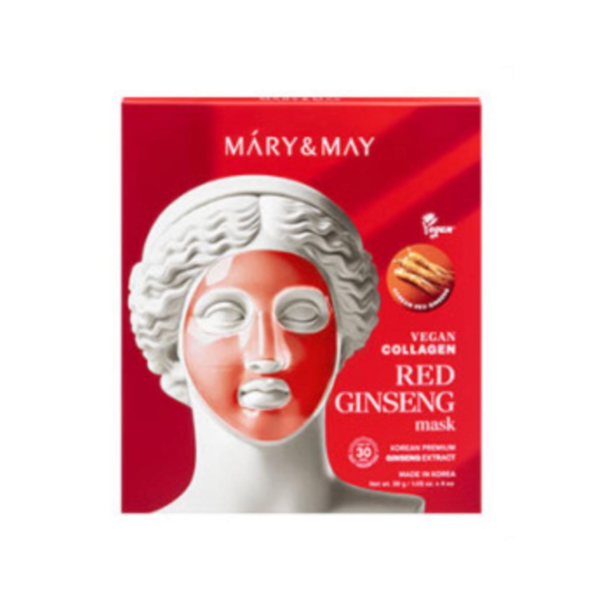 Mary&May Vegan Collagen Red Ginseng Gel Mask 30g 4-Sheets (Hydrogel Mask Pack, Firming & Vitalizing)
