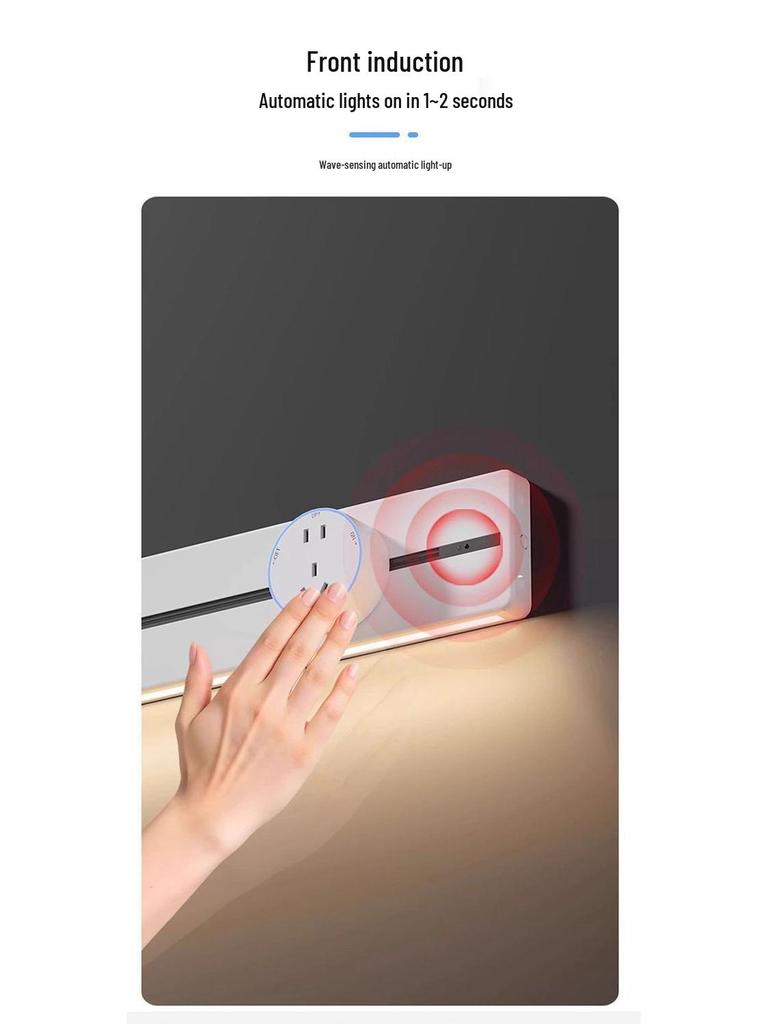 Movable Sliding Track Power Strip with Sensor Light for Kitchen & Dining Room