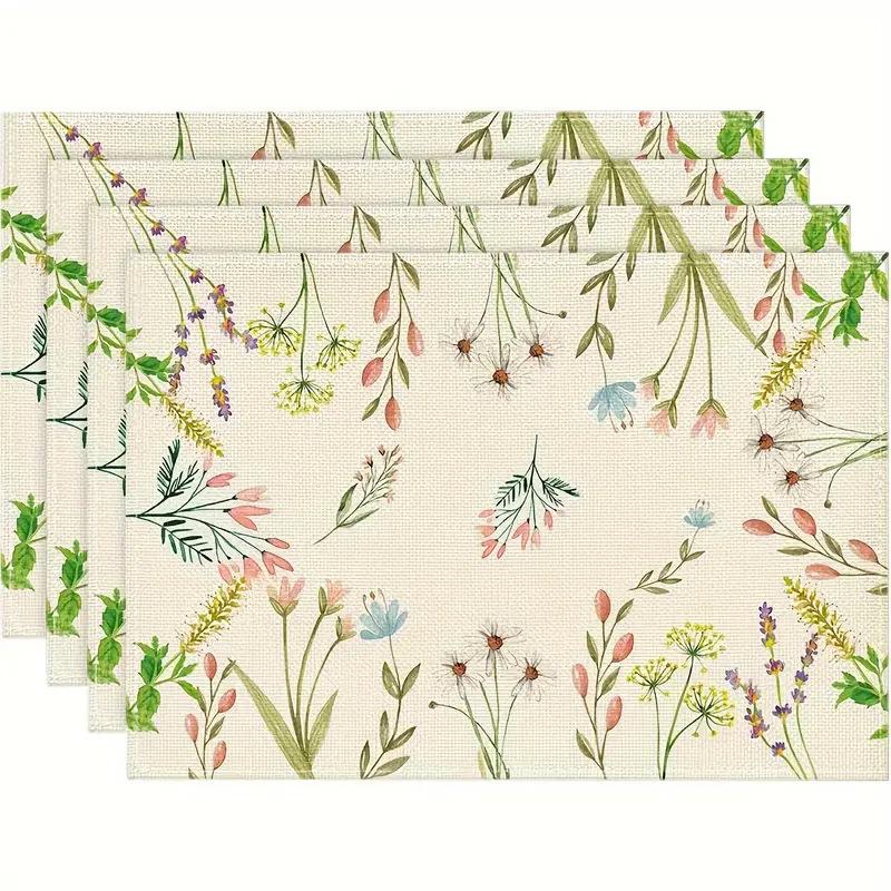 4PCS/Set Blue Hydrangea Placemats 30*45CM Linen Lavender Tulip Flower Table Mads For Home Xmas Party Dining Table Decoration
