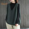 Frühling Herbst Damen Weste Strickpullover Retro V-Ausschnitt Locker Ärmellos Einfarbig Pullover Aushöhlen Rautenstruktur Alltagskleidung Top