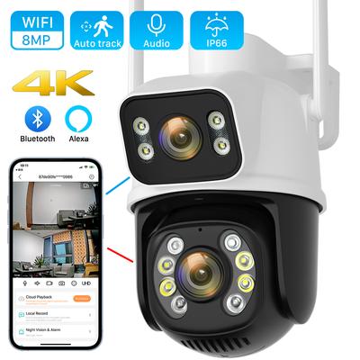 8MP 4K iCSee Wifi Camera Outdoor Dual Lens Dual Screen Ai Human Detection Auto Tracking Security Protection IP Wifi Surveillance