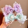 Girly Large Pink Bow Headpiece Pearl Lace KC Hairpin Princess Fashion Accessory Sweet Pearl Tassel Hair Clip Headwear