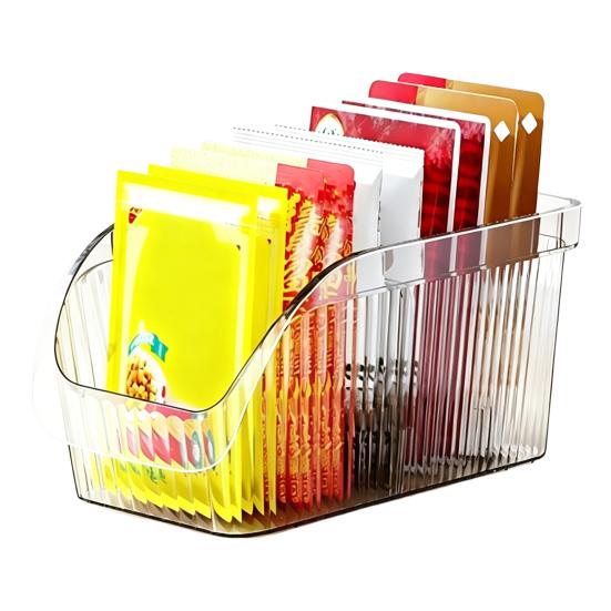 Kitchen Seasoning Organizer with Dividers Clear Plastic Storage Box for Spice Packets Sauces Stackable Dustproof Storage Box for Pantry Cabinet
