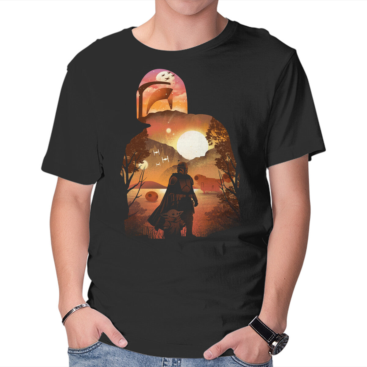 Unisex Crew Neck T-Shirt Bounty Hunter Sunset Graphic Short Sleeve Casual Tee XXXXL