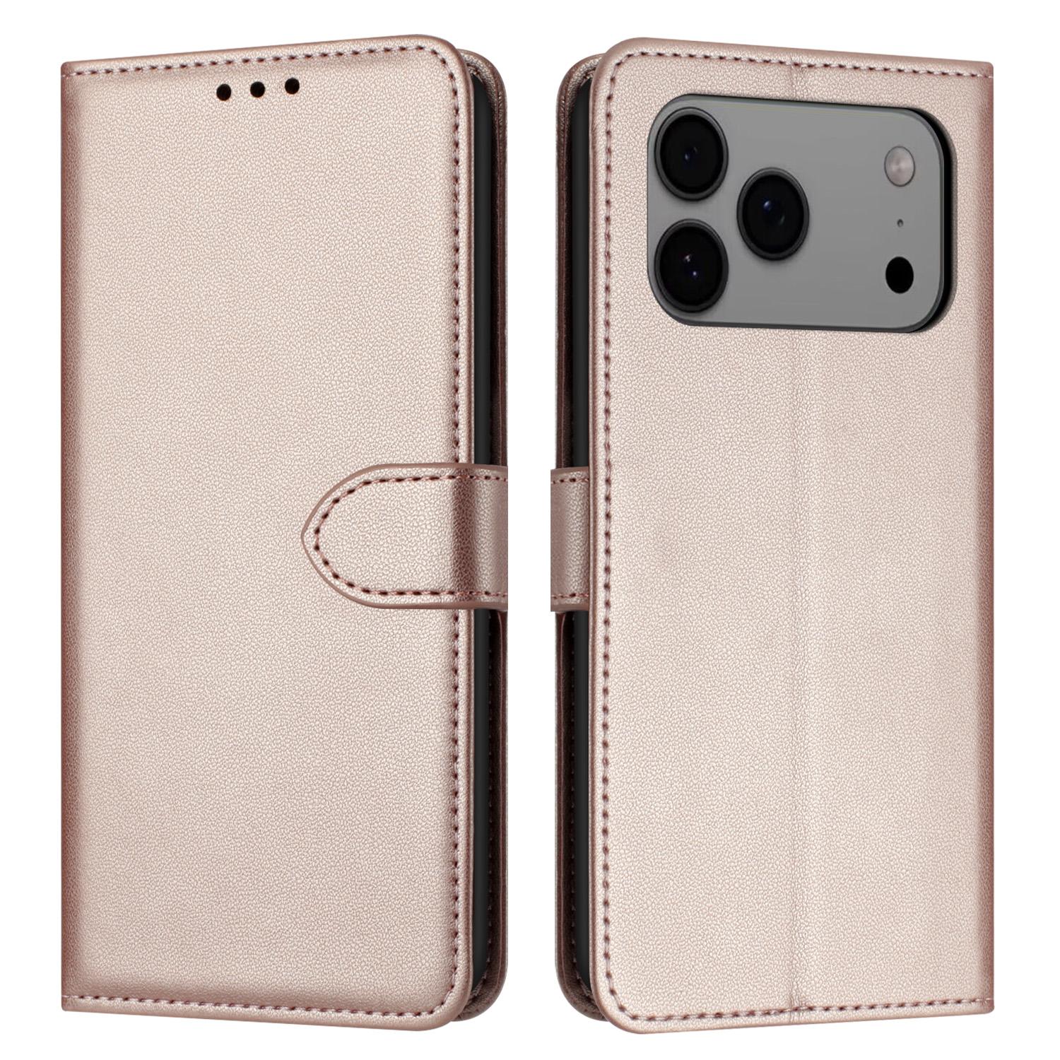 

For iPhone 17 Pro Case Stand Wallet Leather Phone Cover with Strap Rose Gold
