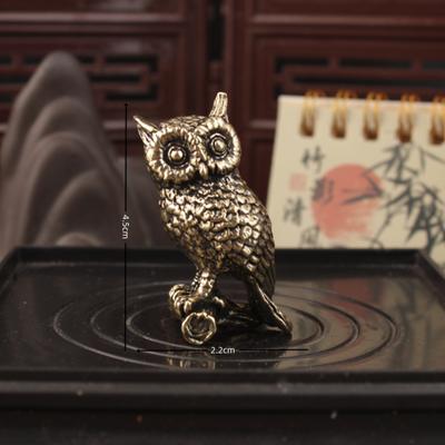 Eule Ornament aus massivem Messing Heimdeko Kupferskulptur Handwerk Tee-Haustier Desktop-Ornament